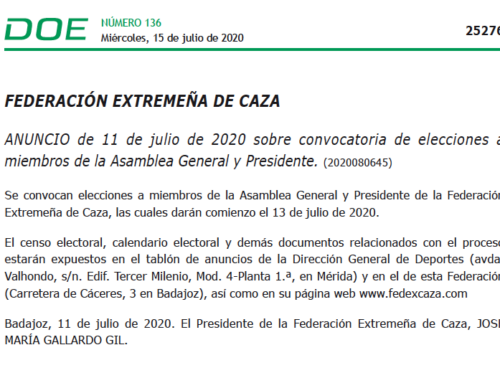El DOE publica la convocatoria electoral de la Federación Extremeña de Caza
